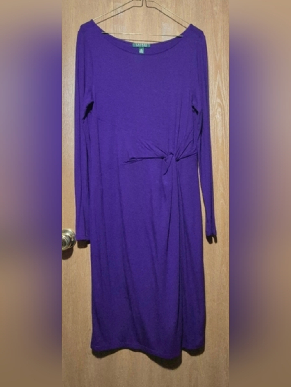 Lauren Ralph Lauren Purple Long Sleeve Viscose Twist Waist Dress. Medium